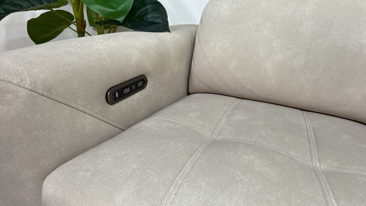 Sofology Marvella Fabric 3 Seater Power Recliner/Headrest in Lifestyle Flecked Ivory