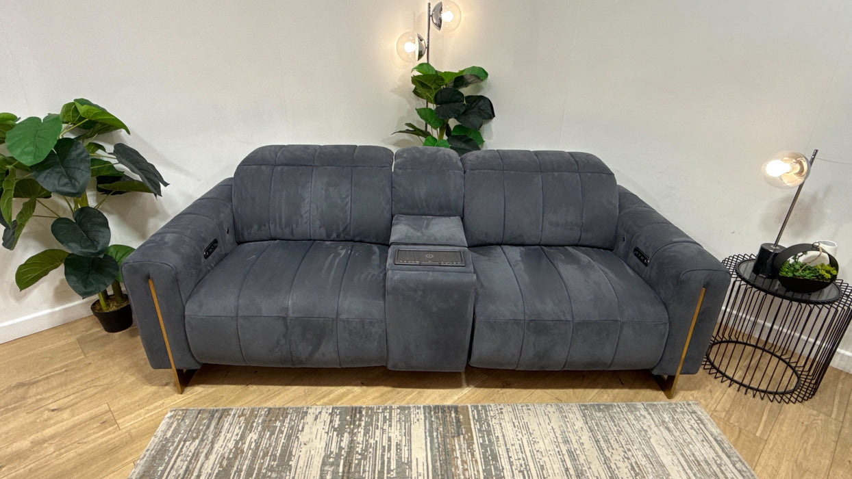 Sofology Paramount Fabric 2.5 Seater Console Power Recliner/Headrest Heated Seats Speakers in Nubuck Feel Charcoal