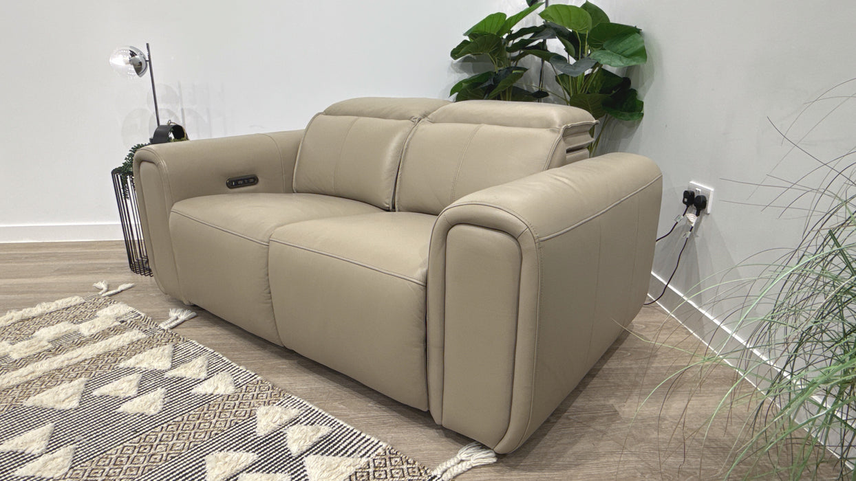 Sofology Premiere Leather 2 Seater Power Recliner/Headrest in Trusty Embossed Stone