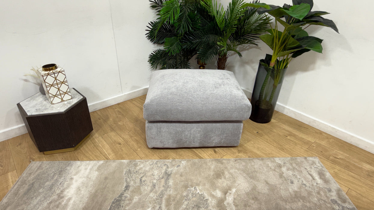 Sofology Georgio Fabric Designer Footstool Extra Flex Interior in Lifestyle Plush Chenille Silver
