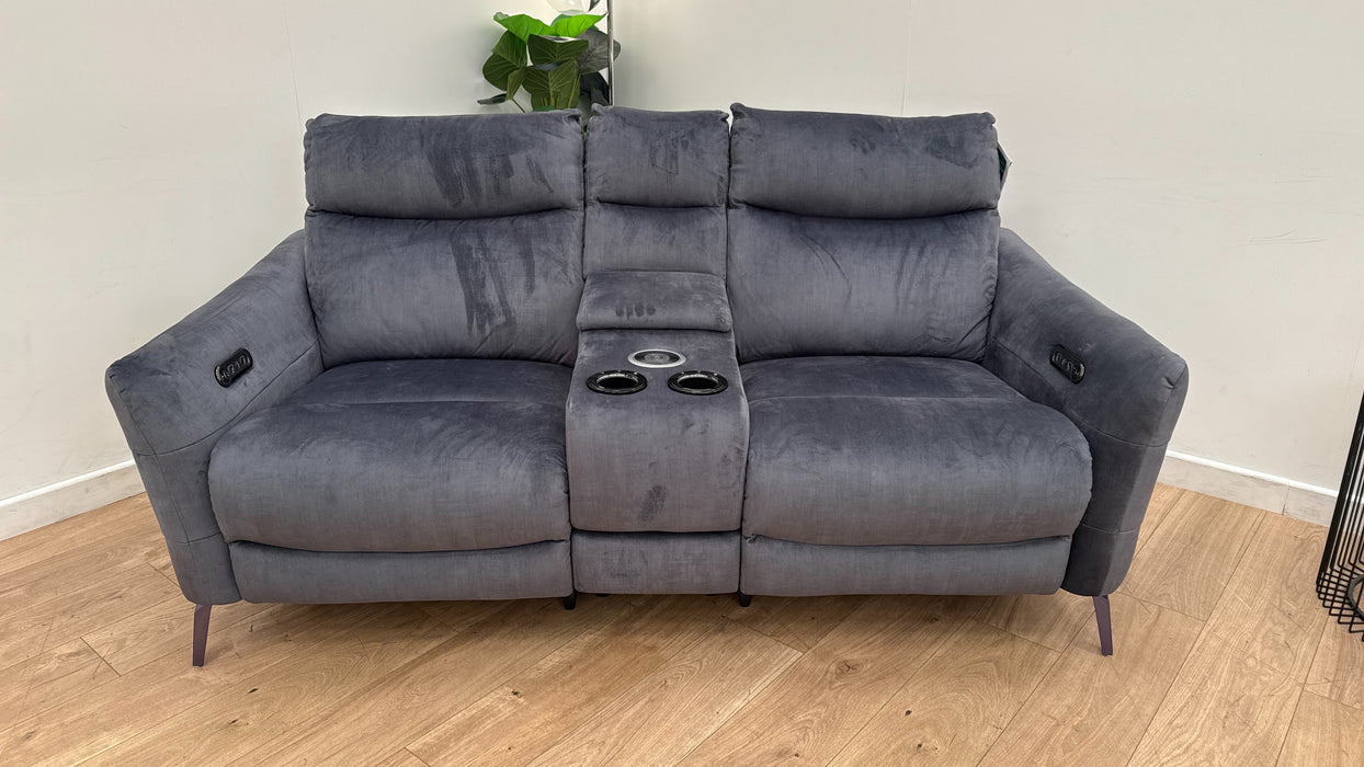 Sofology Renato Fabric 2 Seater Console Power Recliner Speakers in Heritage Velvet Granite