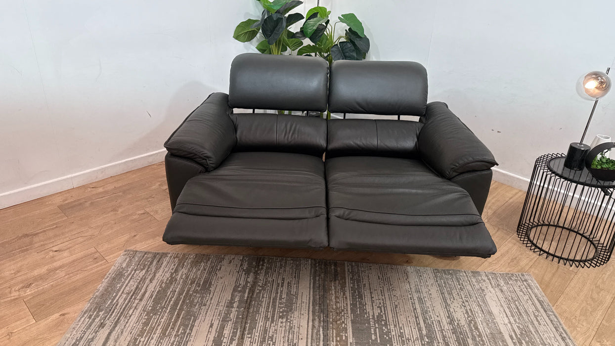 Sofology Hugo Leather 2 Seater Power Recliner/Headrest in Trusty Embossed Charcoal