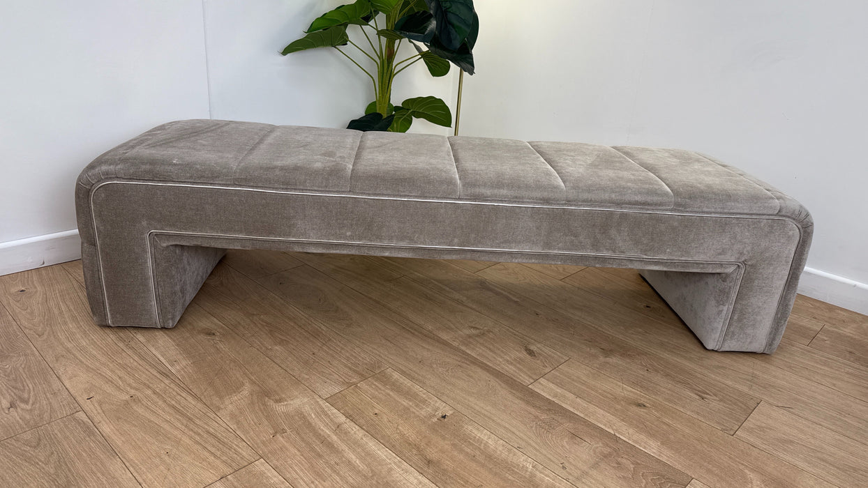 Sofology The Oscar Large Bench Footstool Silver Trim in Fine Textured Chenille Stone