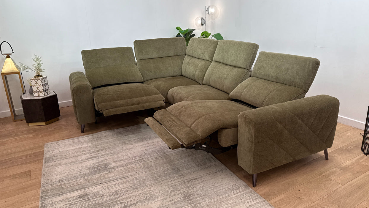 Sofology Allure Fabric 1.5 Corner 3 Power Recliner/Headrest Heated Seats Lumbar in Relaxed Chenille Olive Green