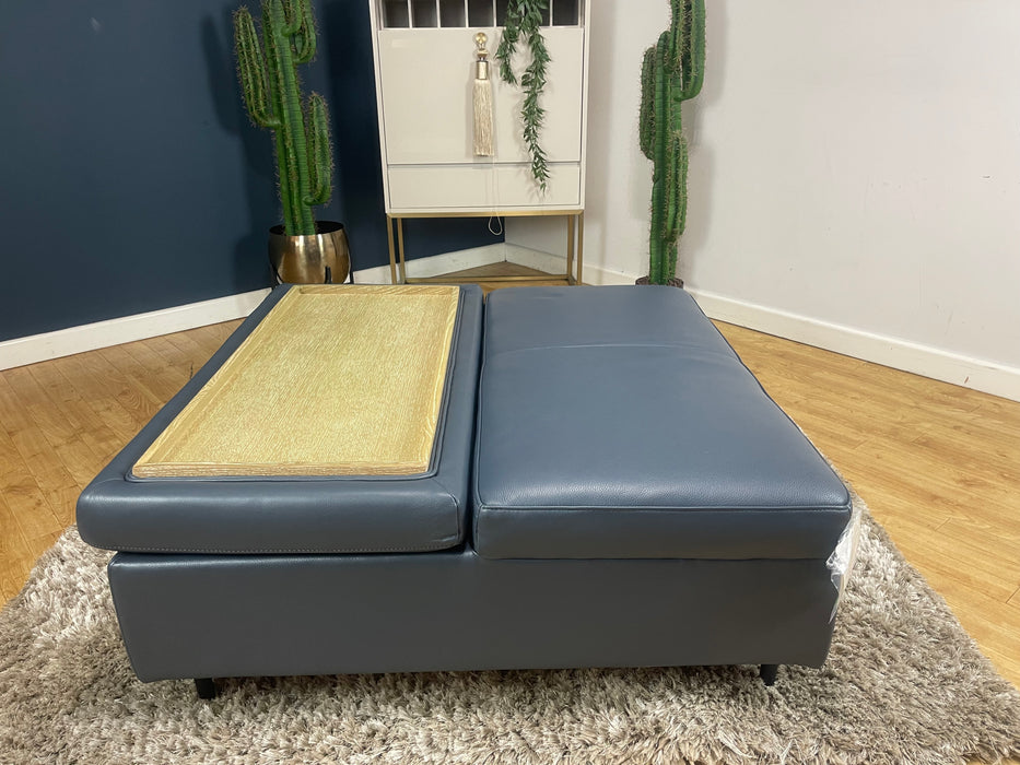 Illinois Leather Designer Footstool Soft Sheen Smoke Blue (WA2)