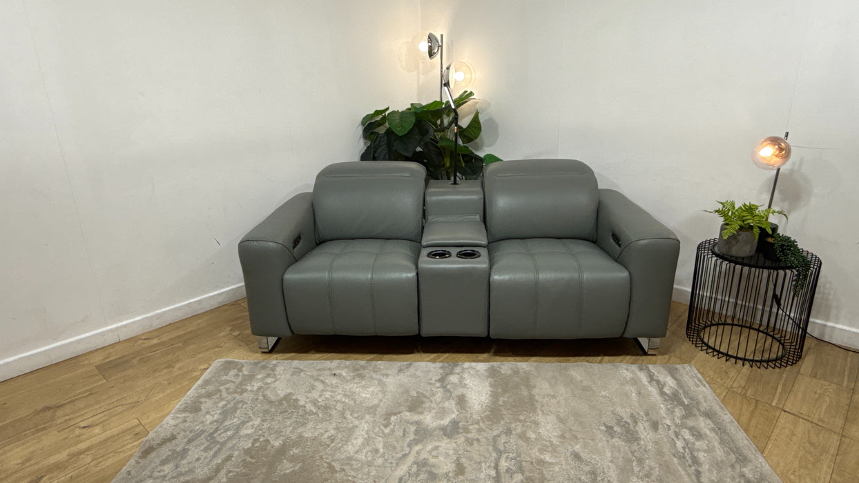 Sofology Marvella Leather 2 Seater Power Recliner/Headrest Heated Seats in Trusty Sheen Granite Teal