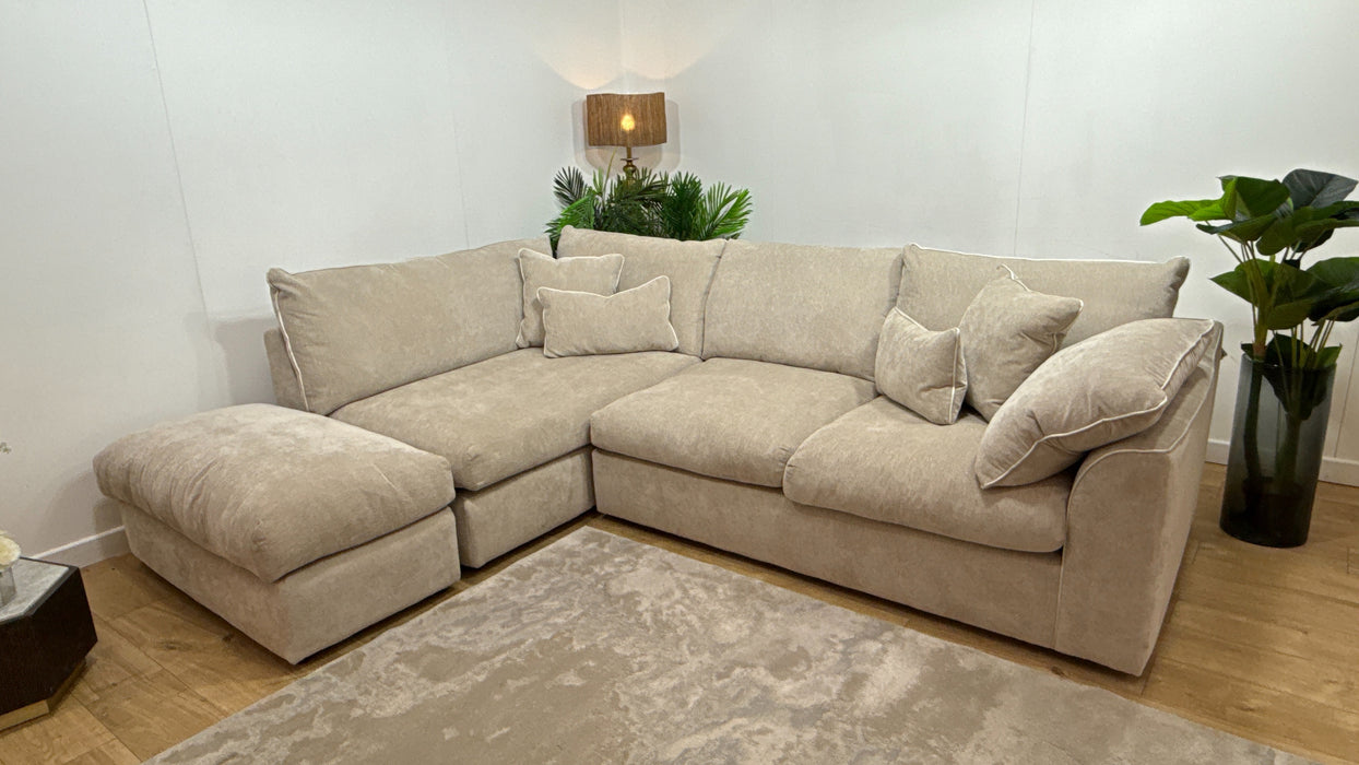 Sofology Georgio Fabric Terminal 1 Corner 3 Feather Flex Seats in Lifestyle Plush Chenille Wicker Mix