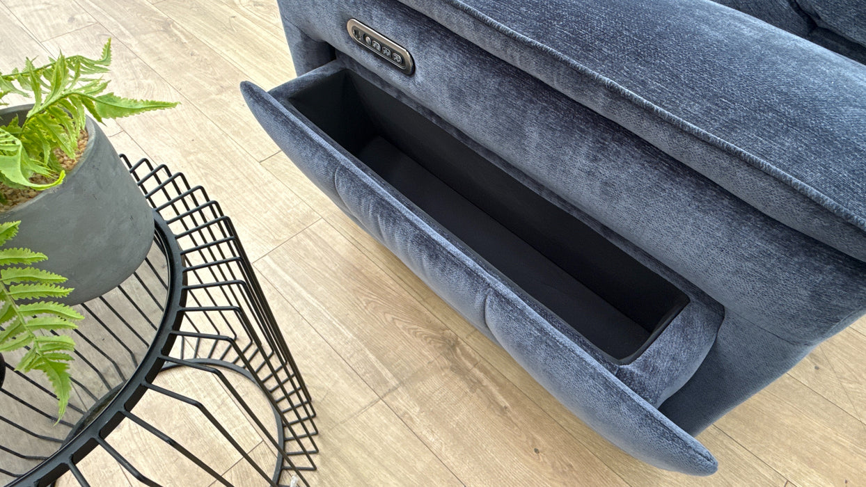 Sofology 3 Console Corner 3 Power Recliner/Headrest Heated Seats Lumbar Support in Montreal Denim