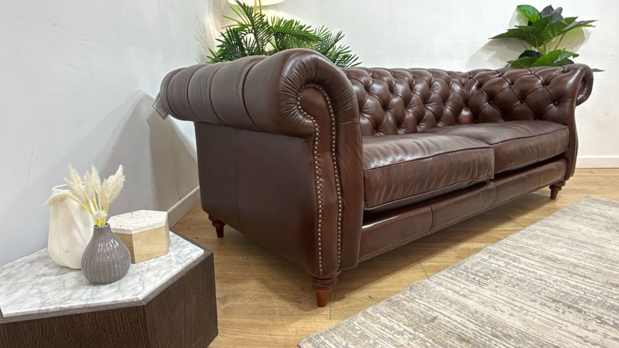 Sofology Darcy Leather 3 Seater with Studs in Trusty Supersoft Sheen Chestnut