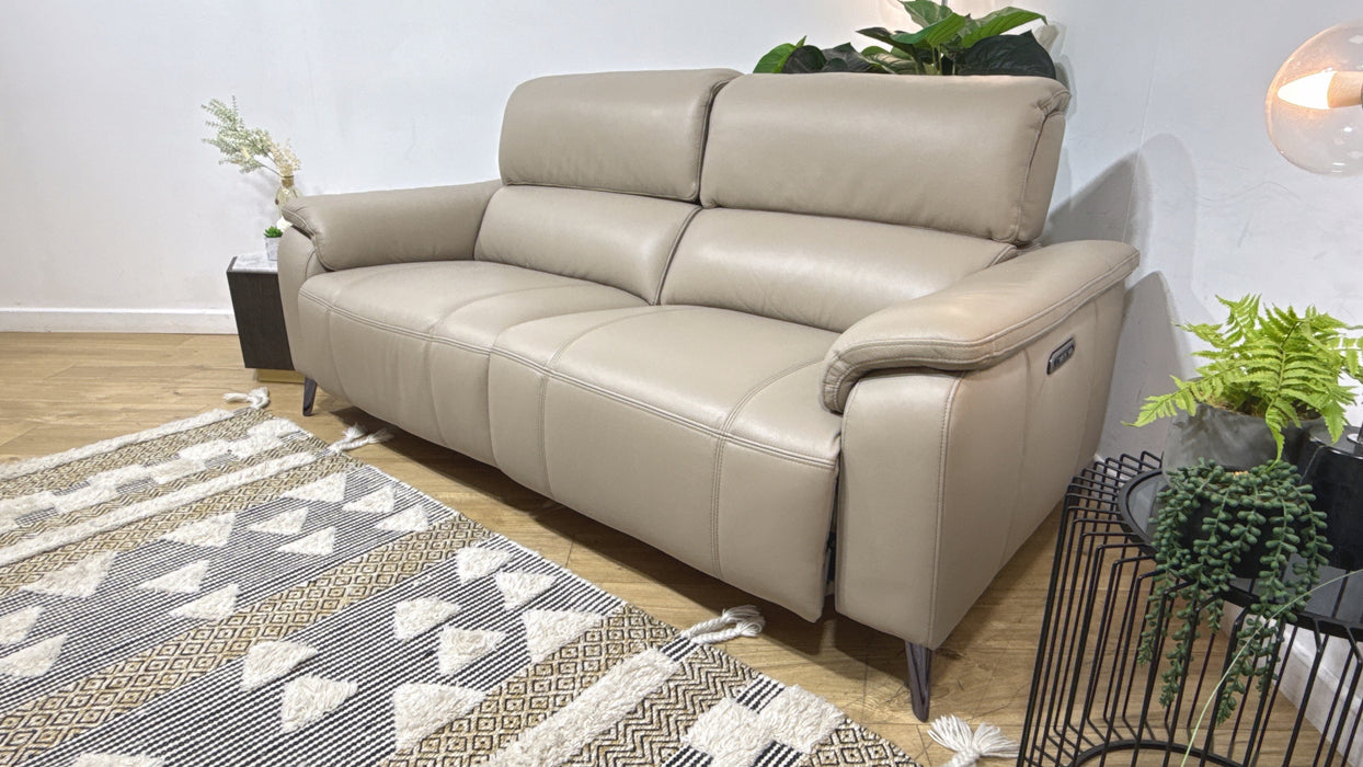Sofology Bailey Leather 2.5 Seater Power Recliner/Headrest in Trusty Embossed Stone