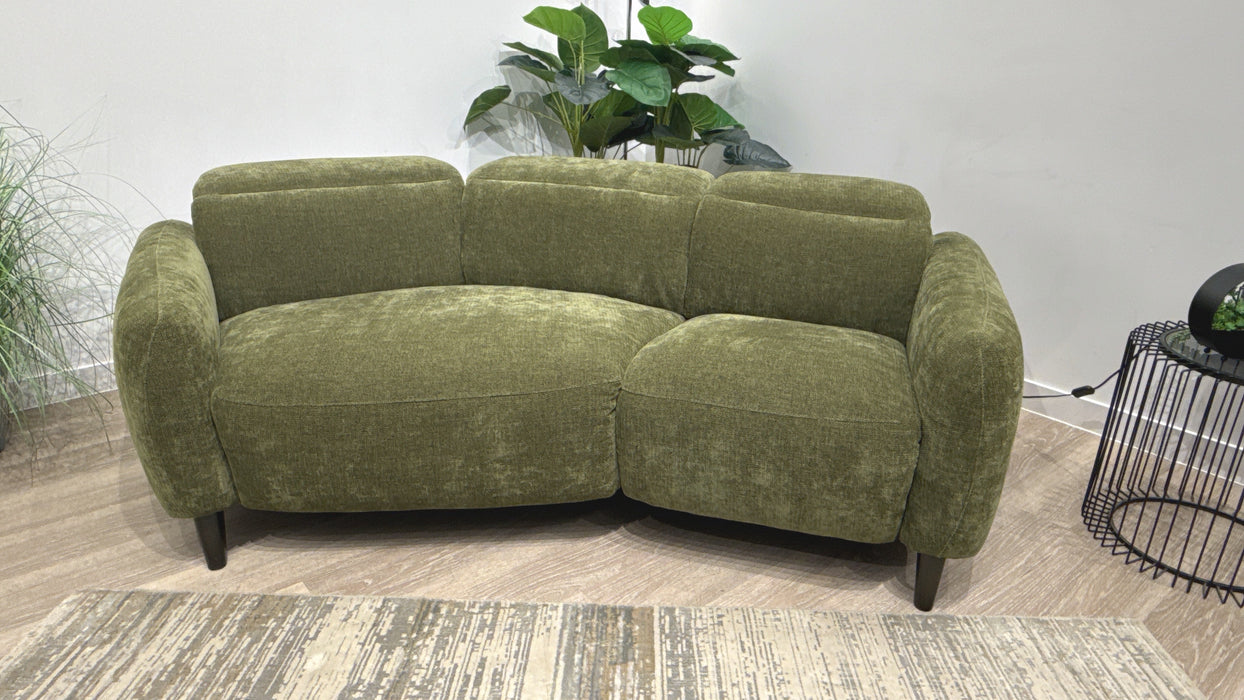 Sofology Larsen Fabric Asymmetrical 3 Seater Power Recliner/Headrest in Chunky Linen Look Chenille Olive