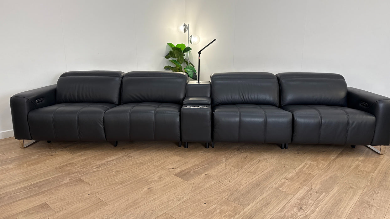 Sofology The Marvella 4 Seat Console Leather Recliner in Trusty Sheen Jet Black