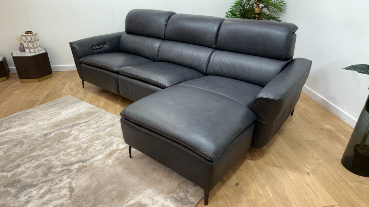 Sofology The Viento 3 Seater Leather Chaise In Trusty Embossed Navy