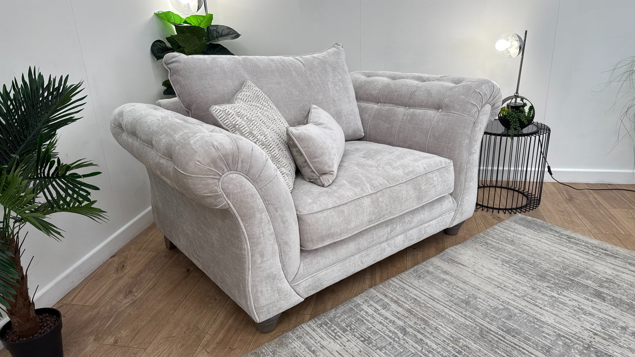 Sofology Highgrove Fabric Loveseat Full Back Feather Flex inLuxe Chenille Oyster