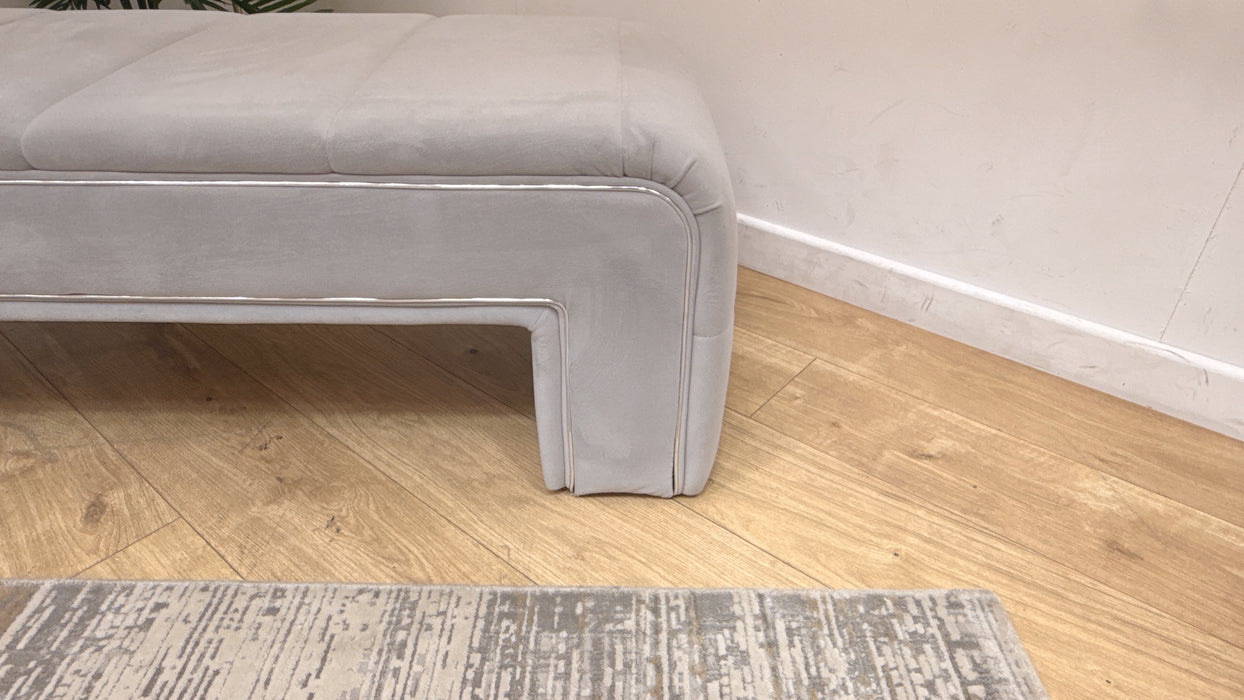 Sofology Oscar Fabric Large Bench Footstool Silver Trim in Super Matt Velvet Silver