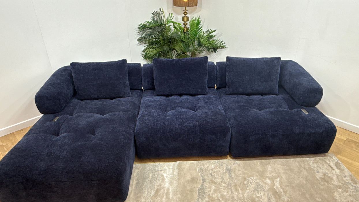 Sofology Flex Fabric Chaise 4 Seater Power Motion Standard Full Back in Heavy Textured Chenille Navy
