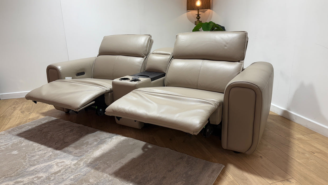 Sofology Premiere Leather 2.5 Seater Smart Console Power Recliner/Headrest in Trusty Embossed Stone