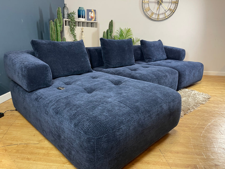 Flex Chaise 4 Seater Heavy Textured Chenille Navy Fabric - Power Motion Back (WA2)