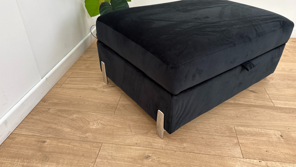 Sofology The Oscar Storage Footstool Silver Trim in Super Matt Velvet Black