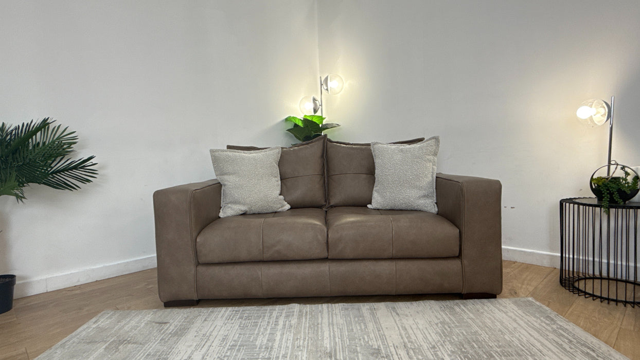 Sofology Artisan Leather 2 Seater in Relaxed Natural Grain Taupe/Natural Mix