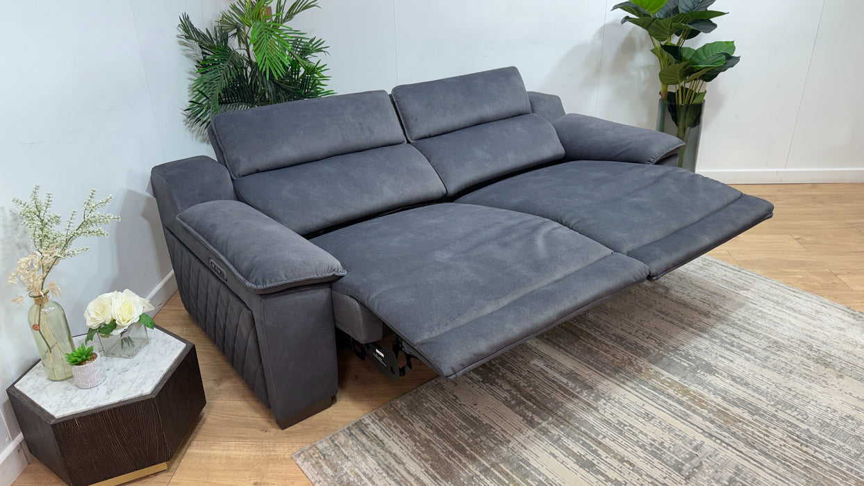 Sofology Benz Fabric 3 Seater Power Recliner/Headrest in Lifestyle Flecked Charcoal