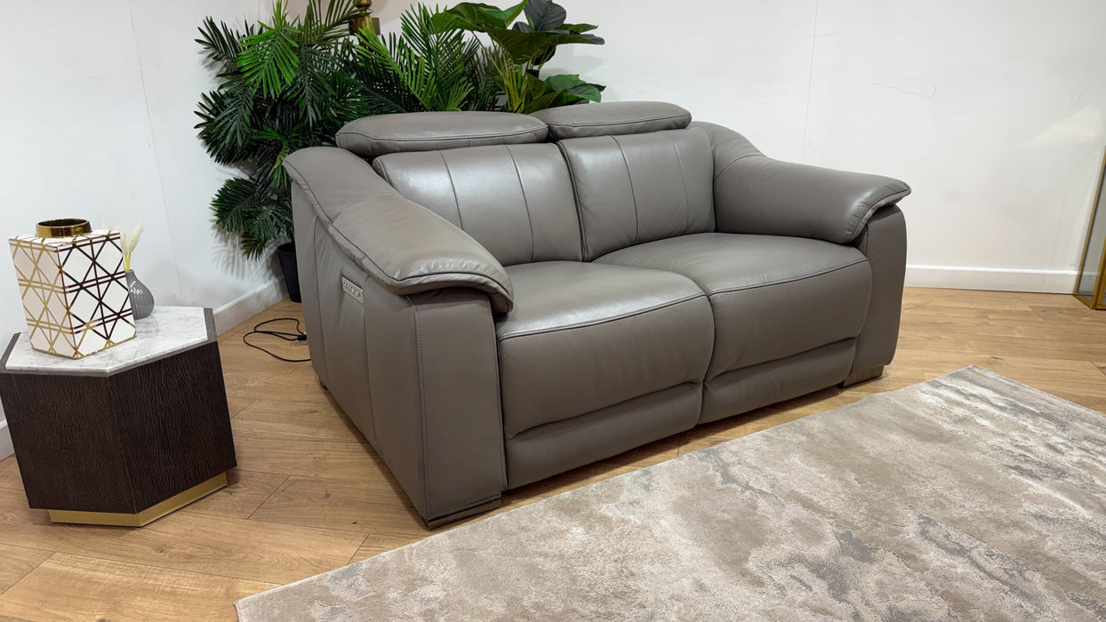 Sofology Carrera Leather 2 Seater Power Recliner/Headrest in Trusty Embossed Elephant