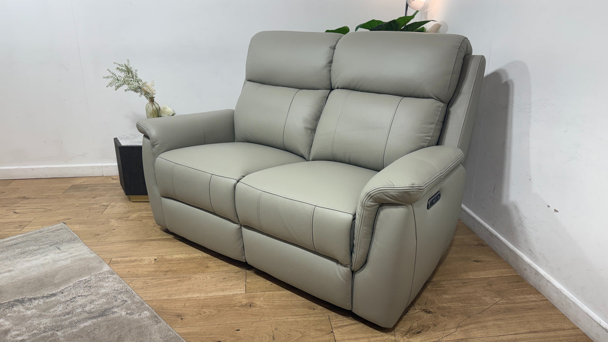 Sofology Bradie Leather 2 Seater Power Recliner/Headrest in Trusty Embossed Light Grey