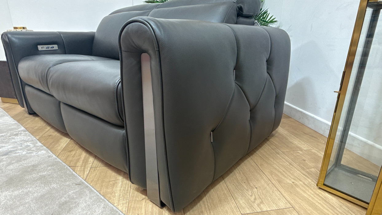 Sofology Kingsbridge Leather 2 Seater Power Recliner in Trusty Embossed Charcoal