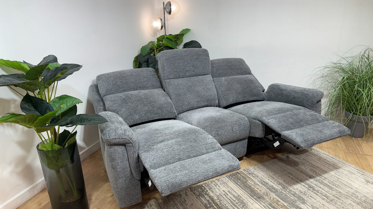 Sofology Bradie Fabric 3 Seater Power Recliner/Headrest in Woven Chenille Grey