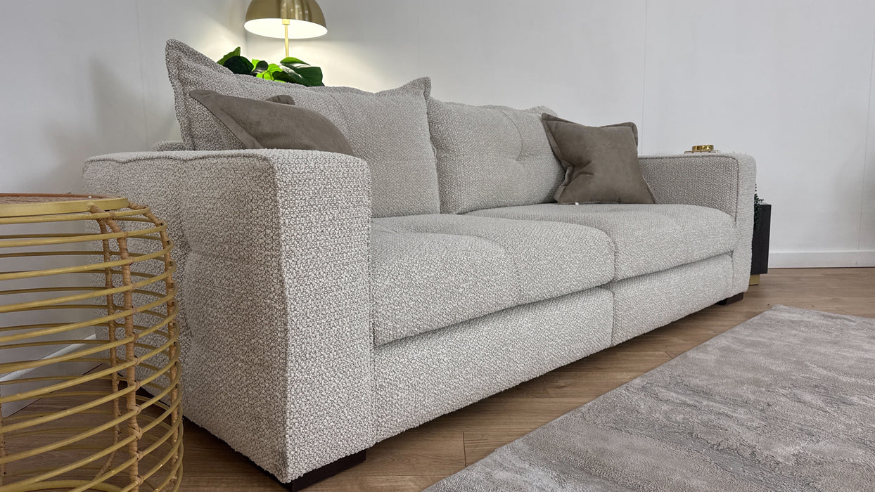 Sofology Artisan Fabric 4 Seater Split in Chunky Boucle Natural/Mink Mix