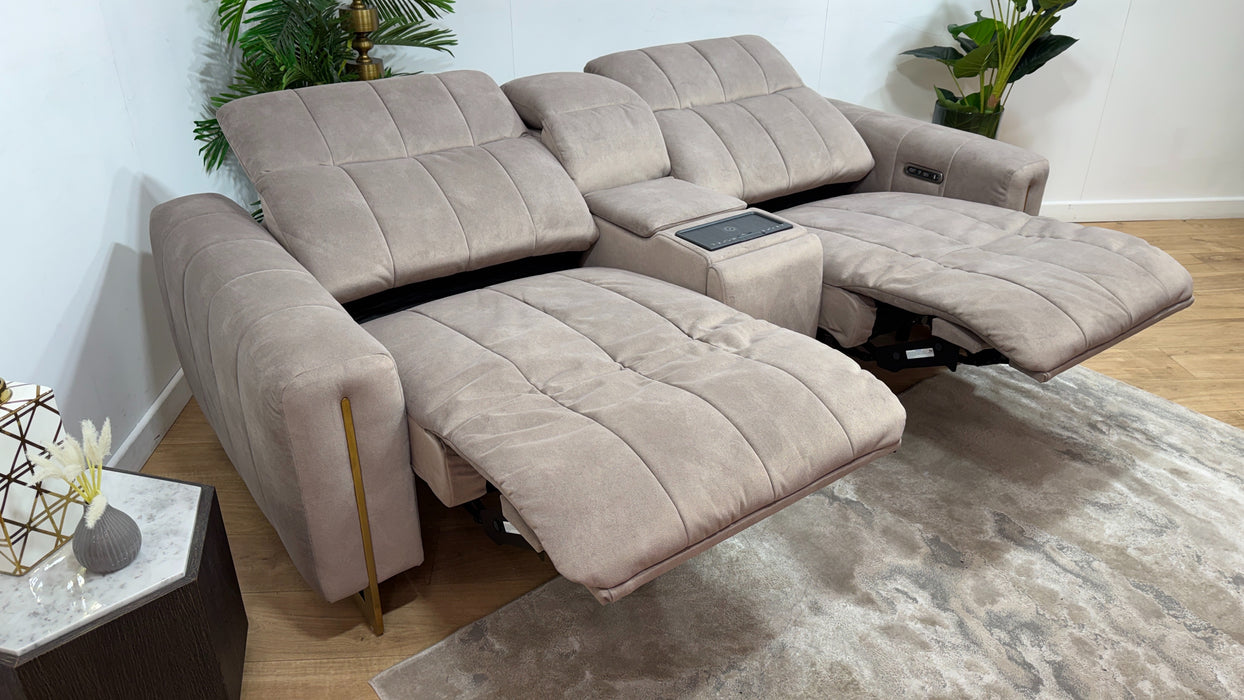 Sofology Paramount Fabric 2.5 Seater Console Power Recliner/Headrest Speakers in Lifestyle Flecked Nutmeg