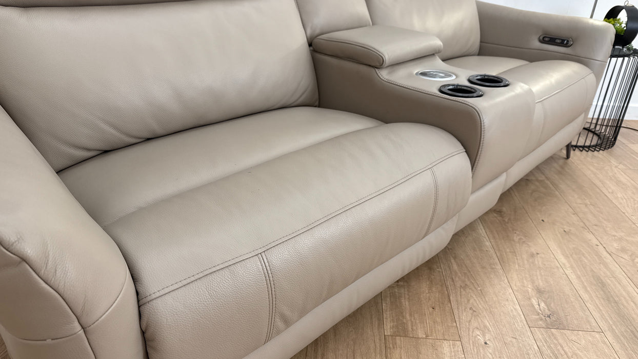Sofology Renato Leather 2.5 Seater Console Power Recliner in Trusty Embossed Stone