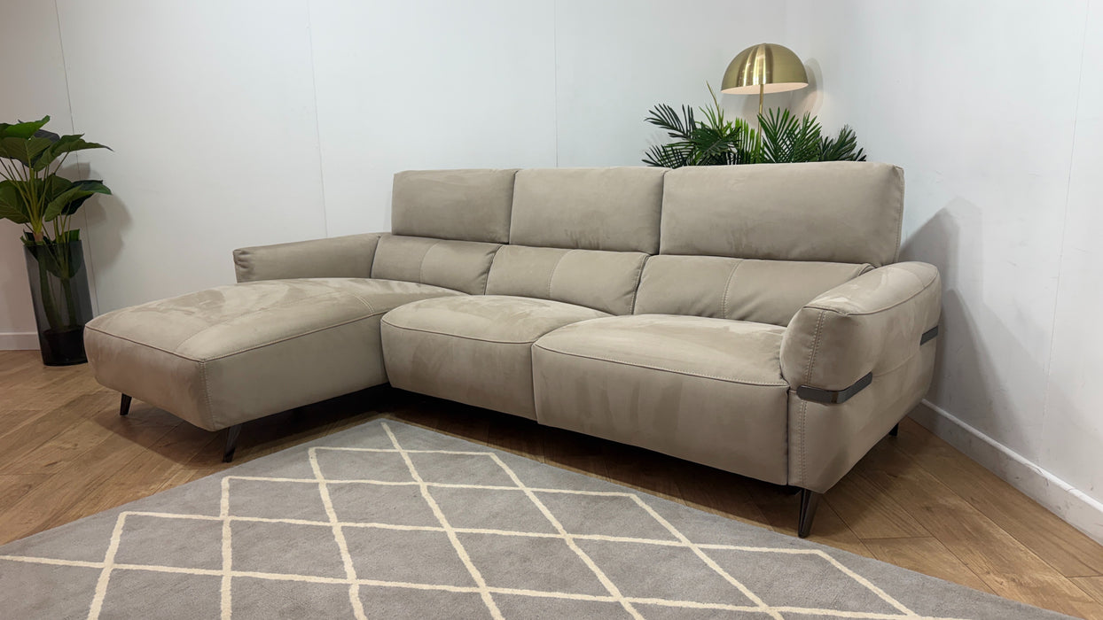 Sofology Arlington Fabric Chaise 3 Seater Power Recliner/Headrest in Lifestyle Nubuck Feel Stone