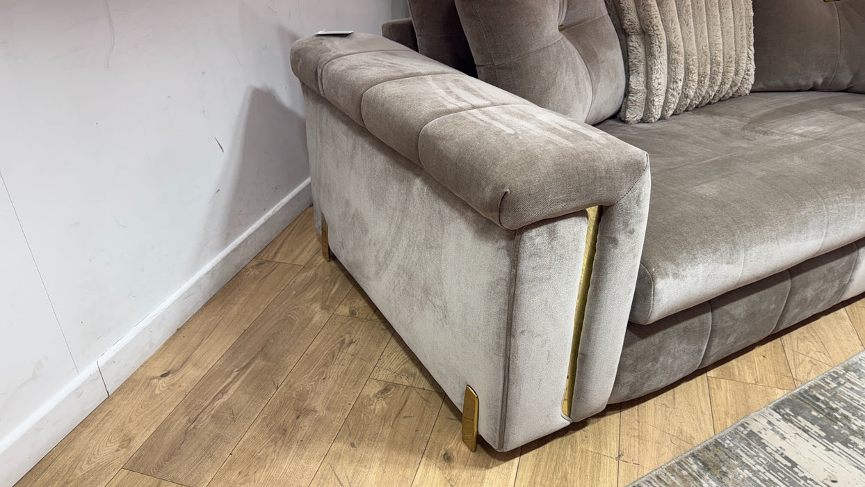 Sofology Oscar Fabric 2 Seater Gold Trim in Fine Textured Chenille Stone Mix