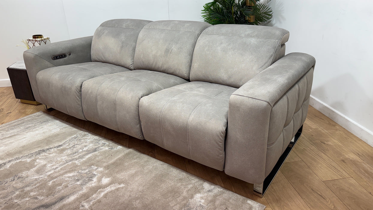 Sofology Marvella Fabric 3 Seater Power Recliner/Headrest Heated Seats in Lifestyle Nubuck Feel Stone