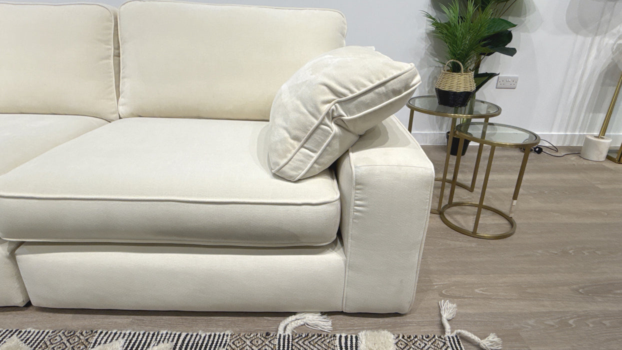 Sofology Atelier Fabric 1 Corner 3 Full Back in Soft Chenille Ivory Mix With Black Contrast Piping