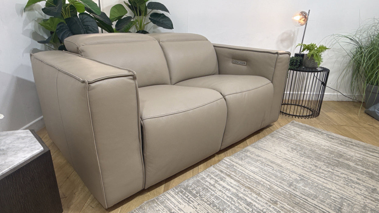 Sofology Horizon Leather 2 Seater Power Recliner/Headrest in Trusty Embossed Stone