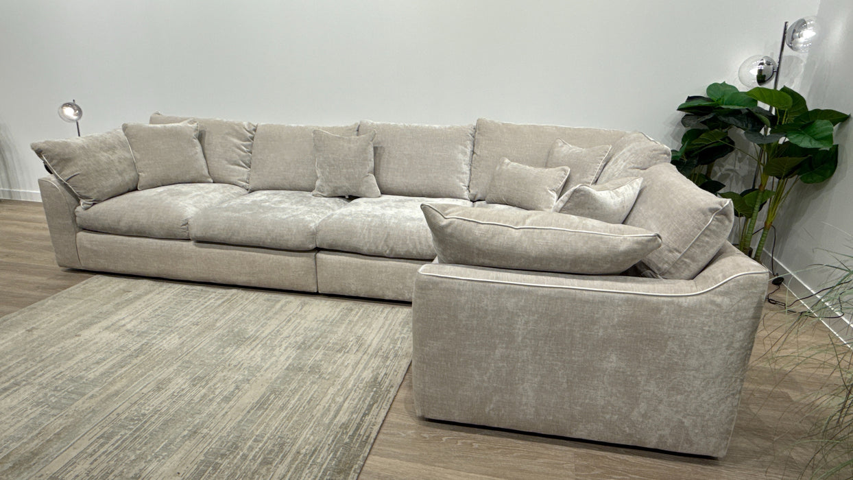 Sofology Georgio Fabric 3 Corner 1 Feather Flex Seats in Luxe Chenille Oyster Mix