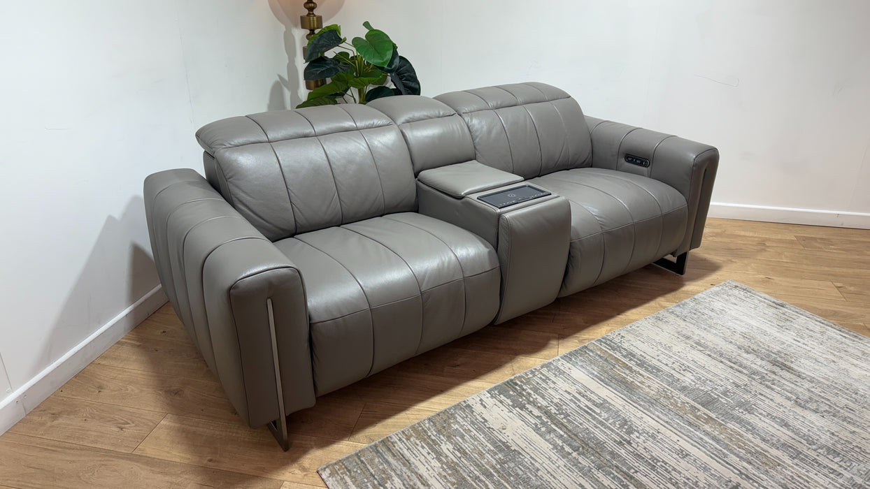 Sofology Paramount Leather 2.5 Seater Console Power Recliner/Headrest Speakers in Trusty Embossed Elephant