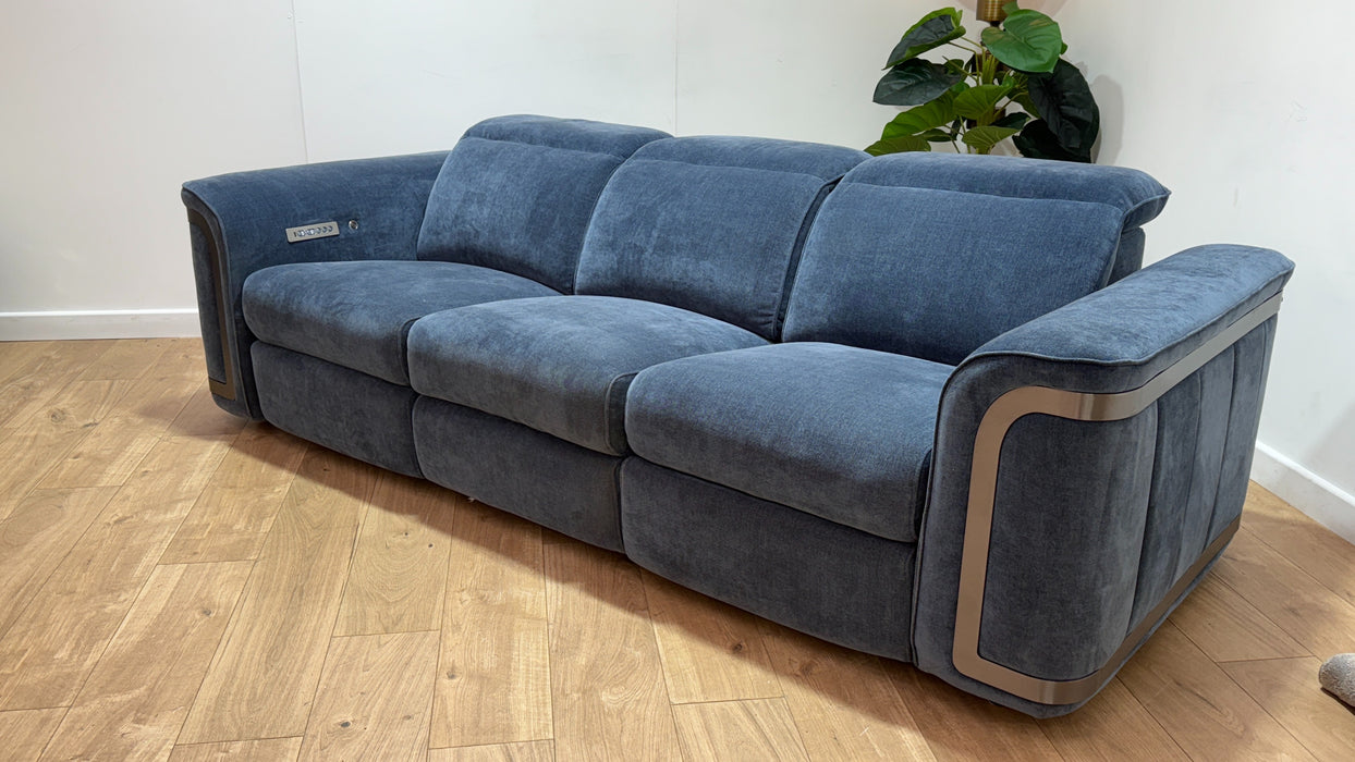 Sofology Plaza Fabric 3 Seater Power Recliner/Headrest Heated Seat in Relaxed Chenille Denim