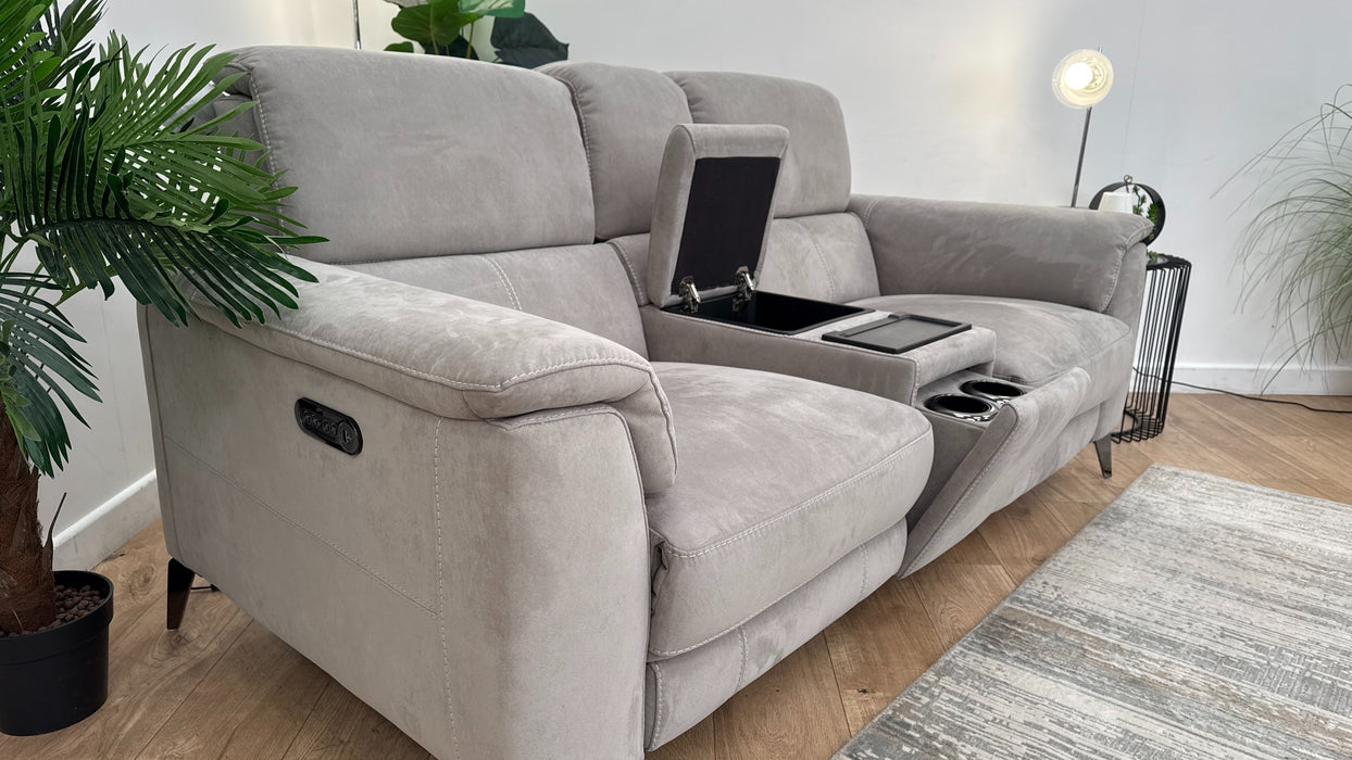 Sofology Illinois Fabric 2 Seater Console Power Recliner/Headrest in Lifestyle Textured Grey