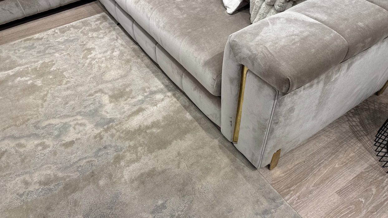 Sofology Oscar Fabric 1 Corner 3 Gold Trim in Fine Textured Chenille Stone Mix