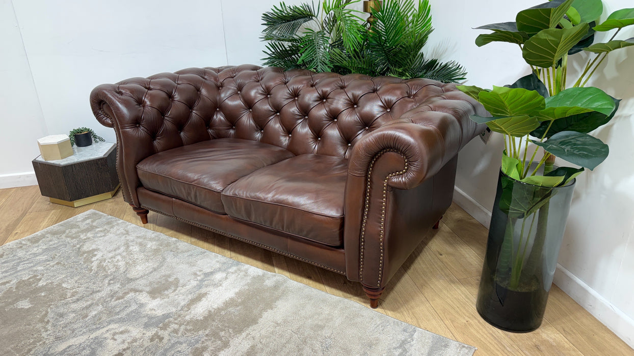 Sofology Darcy Leather 2 Seater with Studs in Trusty Supersoft Sheen Chestnut