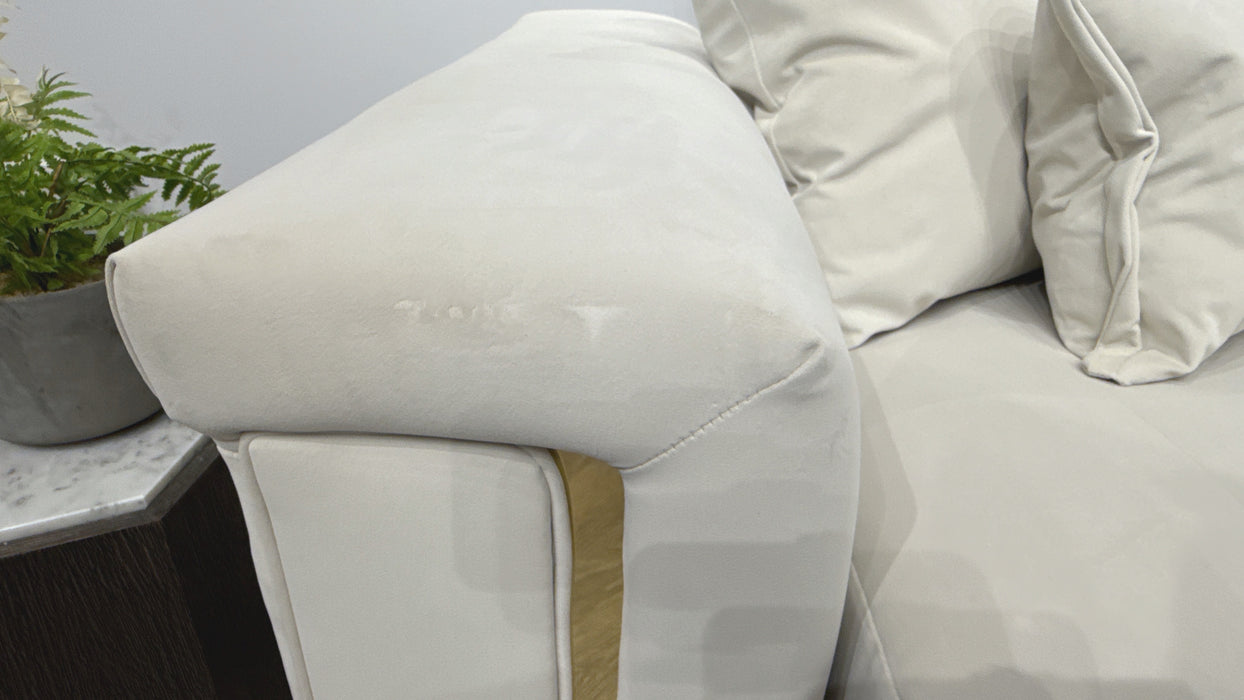 Sofology Oscar Fabric 4 Seater Gold Trim in Super Matt Velvet Ecru
