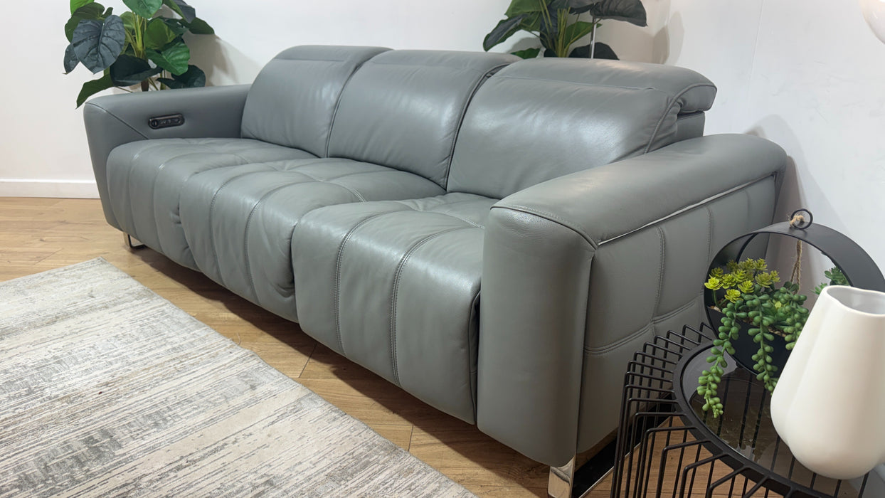 Sofology Marvella Leather 3 Seater Power Recliner/Headrest in Trusty Sheen Granite Teal