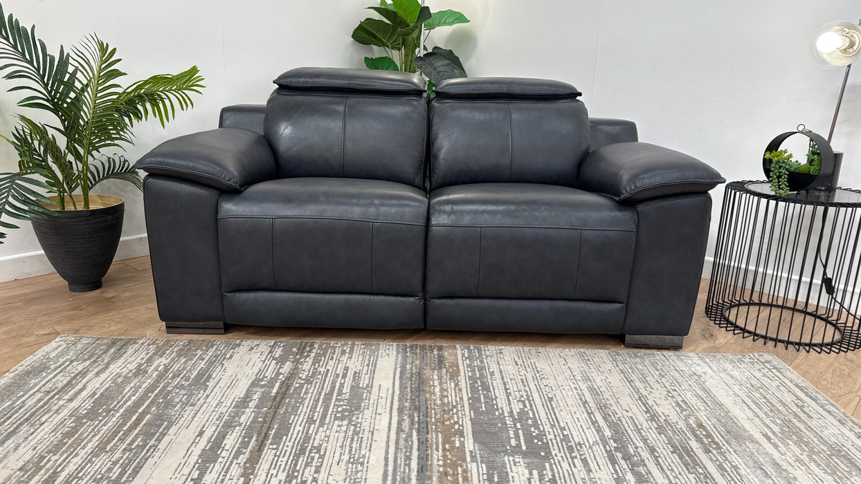 Sofology Benz Leather 2 Seater Power Headrest/Recliner Heated Seat in Trusty Sheen Navy