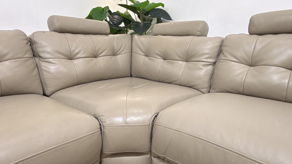 Sofology Muse Leather 1.5 Corner 3 Power Recliner Supportive Headrests in Trusty Embossed Stone