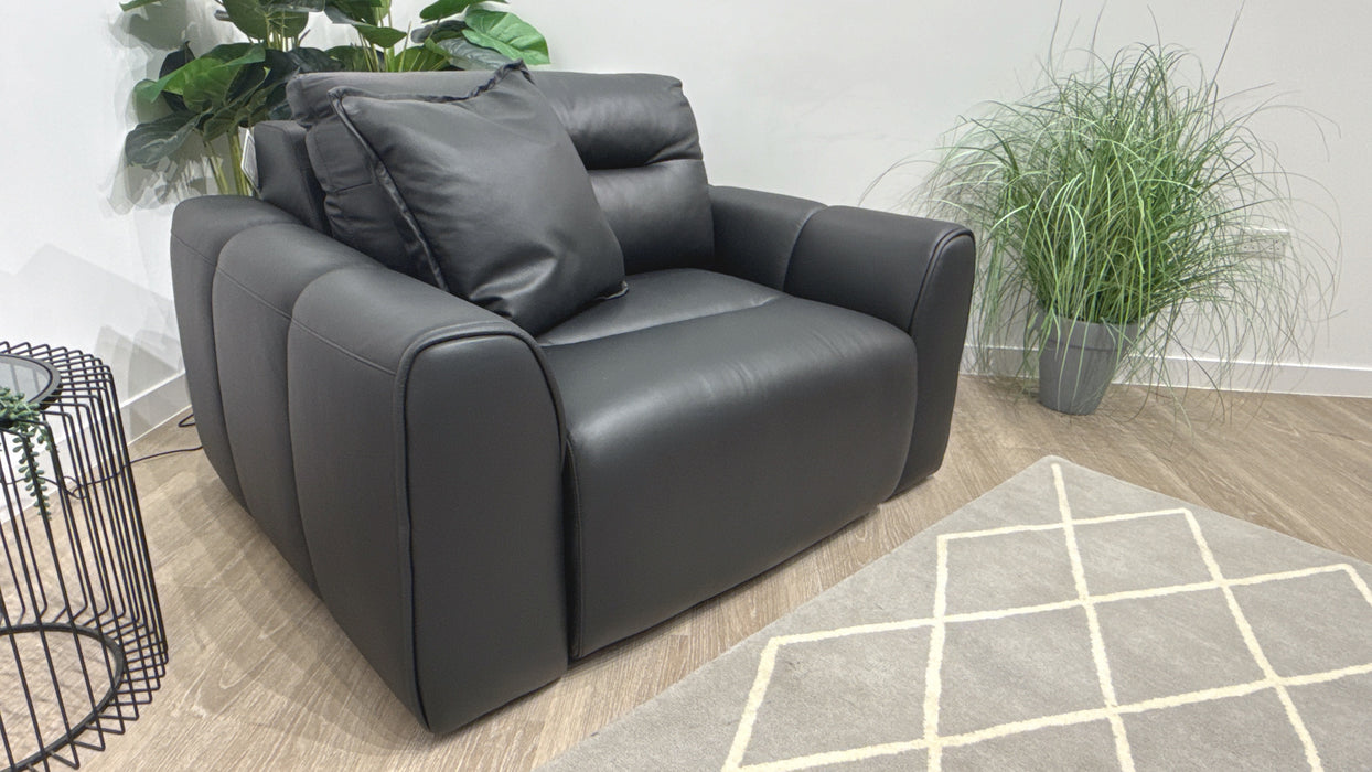 Sofology Daxton Leather Chair Motion Chaise + Speaker  in Trusty Matt Jet Black