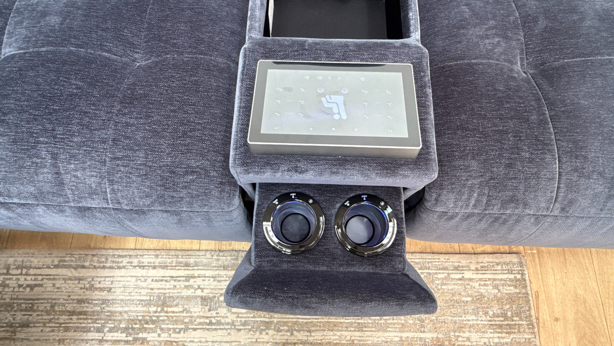 Sofology 3 Console Corner 3 Power Recliner/Headrest Heated Seats Lumbar Support in Montreal Denim