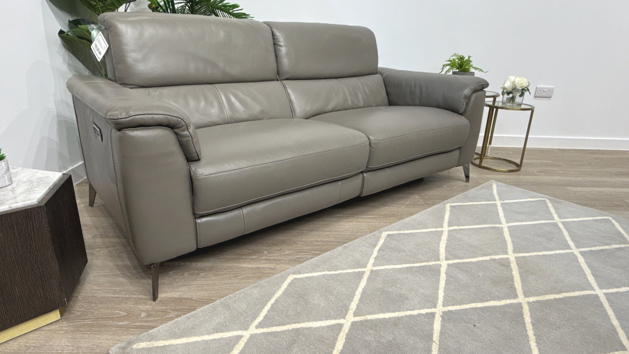 Sofology Illinois 3 Seater Leather Power Recliner in Fossil Grey